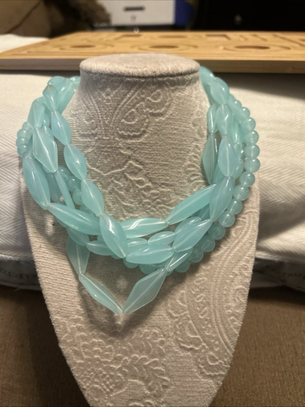 Multi Strand Aqua Blue Seafoam Statement Necklace 16”-20” W/extension 5 Strands